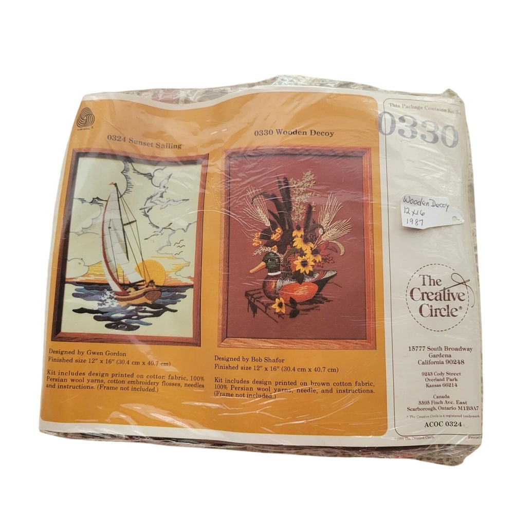 The‎ Creative Circle 0330 Wooden Decoy Crewel Kit Bob Shafor 1987 Vintage 12x16